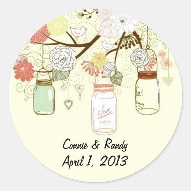 Country Mason Jar Wedding Stickers (Front)