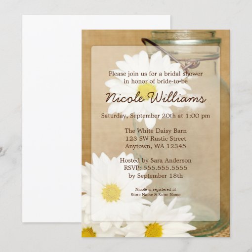 Country Mason Jar White Daisies Bridal Shower Invitation Zazzle