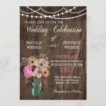 Country Mason Jar Wood Flower Wedding Invitation by My_Wedding_Bliss at Zazzle