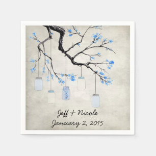 Country Mason Jars in Cornflower Blue Wedding Napkins