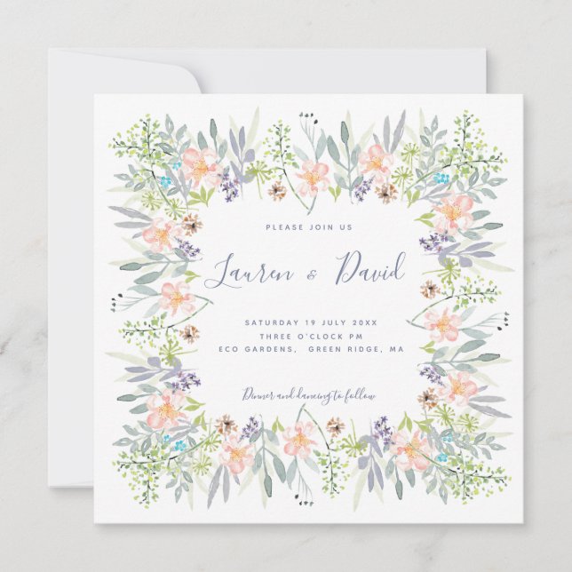 Country meadow floral watercolor Wedding Invitation (Front)