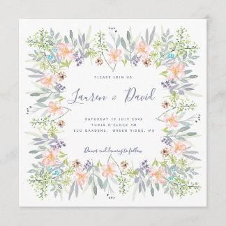 Country meadow floral watercolor Wedding Invitation