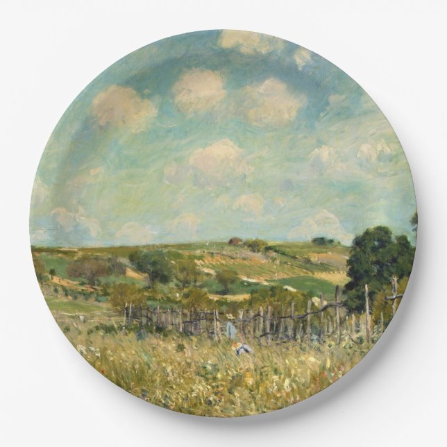 Country Meadow Landscape (by Alfred Sisley) Paper Plates (Front)