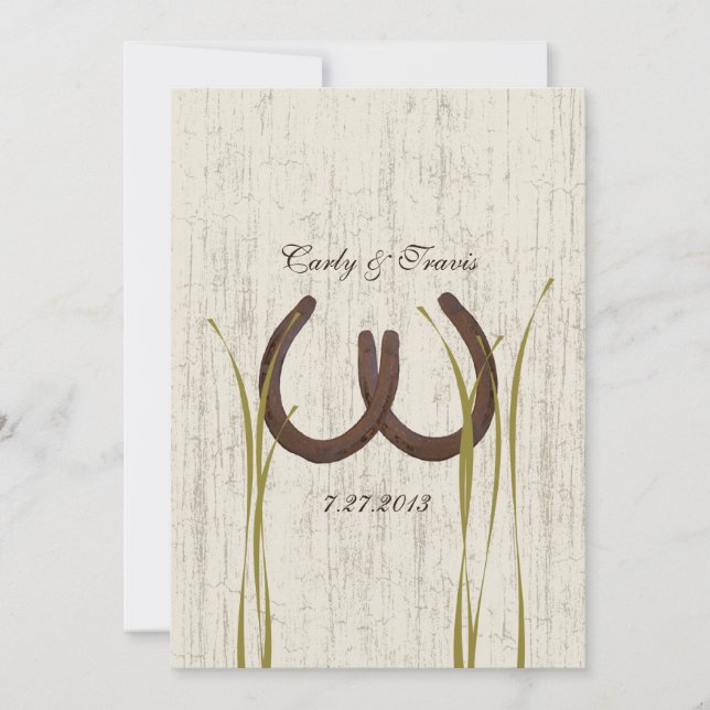 Country Meadow Rustic Horseshoes Wedding Invitation (Front)