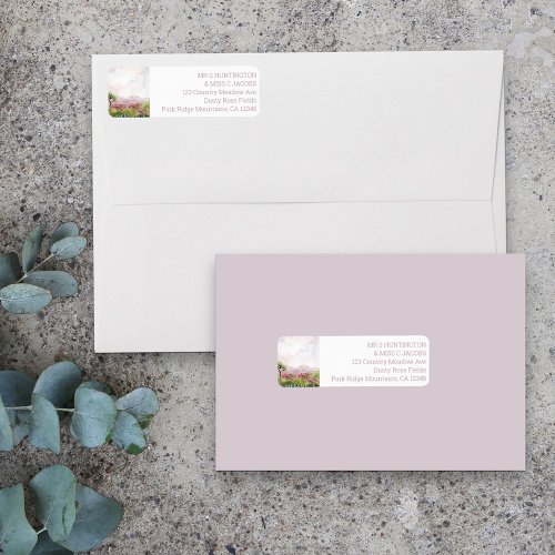 Country Meadow Watercolor Dusty Rose Address Label