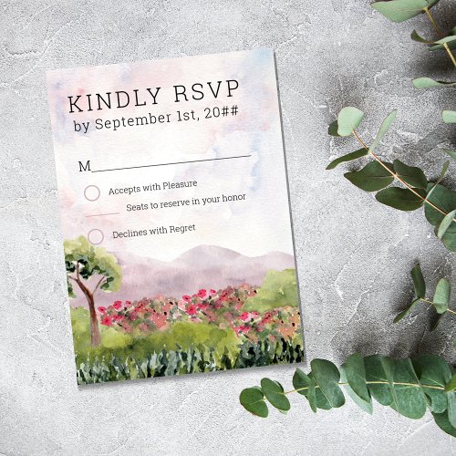 Country Meadow Watercolor Dusty Rose Vertical RSVP Card