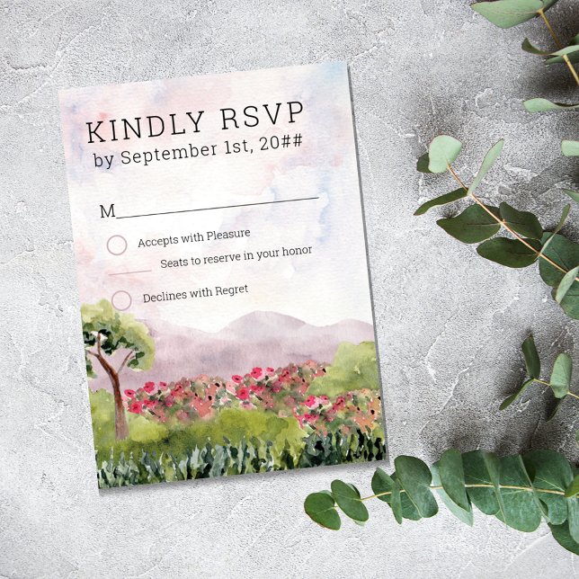Country Meadow Watercolor Dusty Rose Vertical RSVP Card (Creator Uploaded)