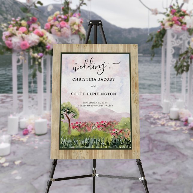Country Meadow Watercolor Dusty Rose Wedding Easel Foam Board (Creator Uploaded)