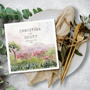 Country Meadow Watercolor Personalized Wedding Napkins