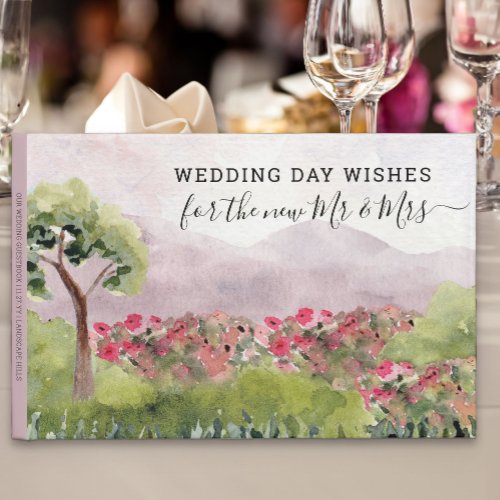 Country Meadow Watercolor Wedding Day Wishes Guest Book