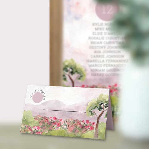Country Meadow Watercolor Wedding Dusty Rose Place Card