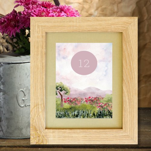 Country Meadow Watercolor Wedding Editable Table Number
