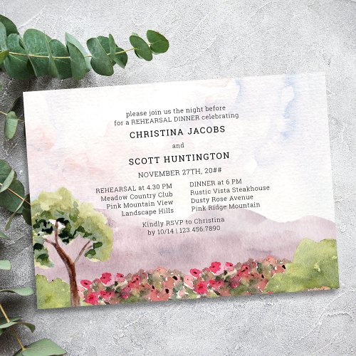 Country Meadow Watercolor Wedding Rehearsal Dinner Invitation
