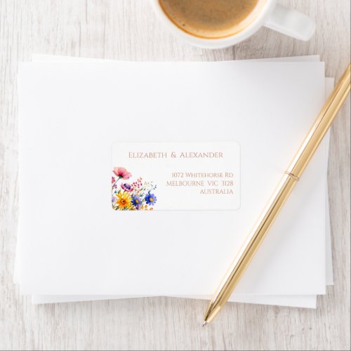 Country Meadow Wildflowers and Rose Gold Text  Label
