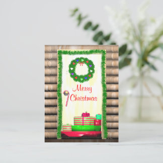 Country Merry Christmas Door Holiday Postcard