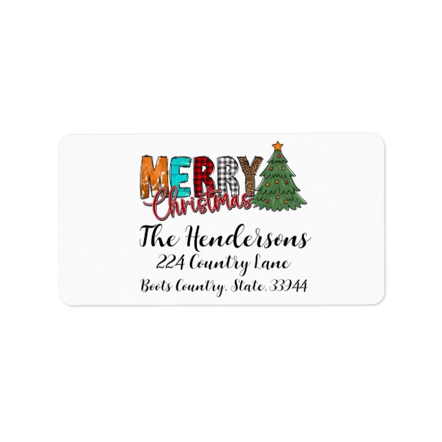 Country Merry Christmas Tree  Label (Front)