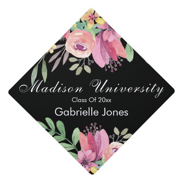Country Modern Floral Graduation Cap Topper (Front)