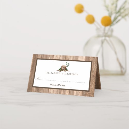 Country Monogram Tree  Wood Wedding Place Card