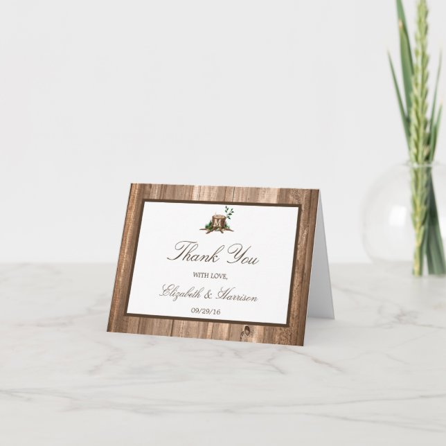 Country Monogram Tree & Wood Wedding Thank You (Front)