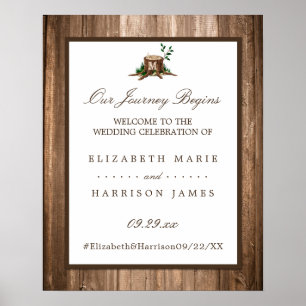 Country Monogram Tree & Wood Wedding Welcome Poster