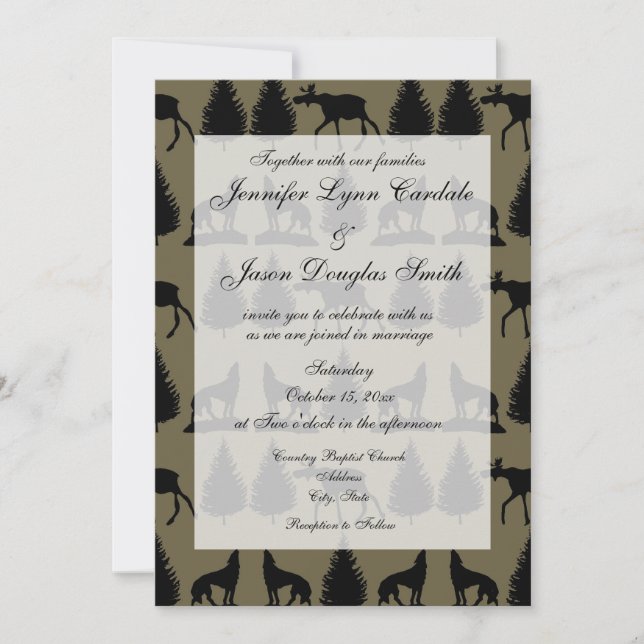 Country Moose Wolves Wildlife Wedding Invitations (Front)