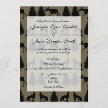 Country Moose Wolves Wildlife Wedding Invitations by CustomWeddingSets at Zazzle