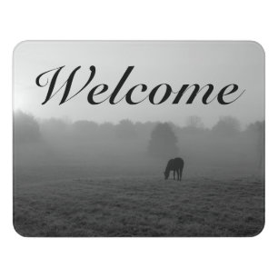 Country Morning Grayscale Welcome Door Sign