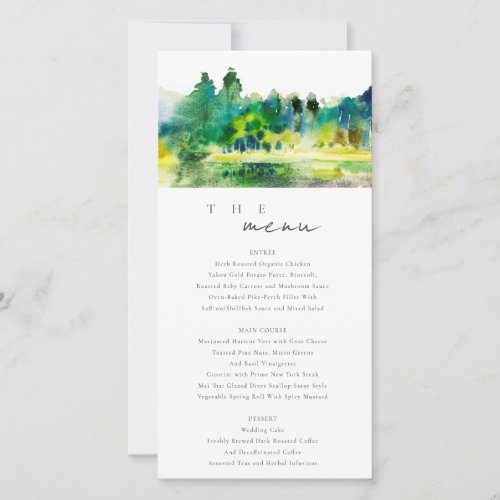 Country Mountain River Landscape Wedding Menu Card