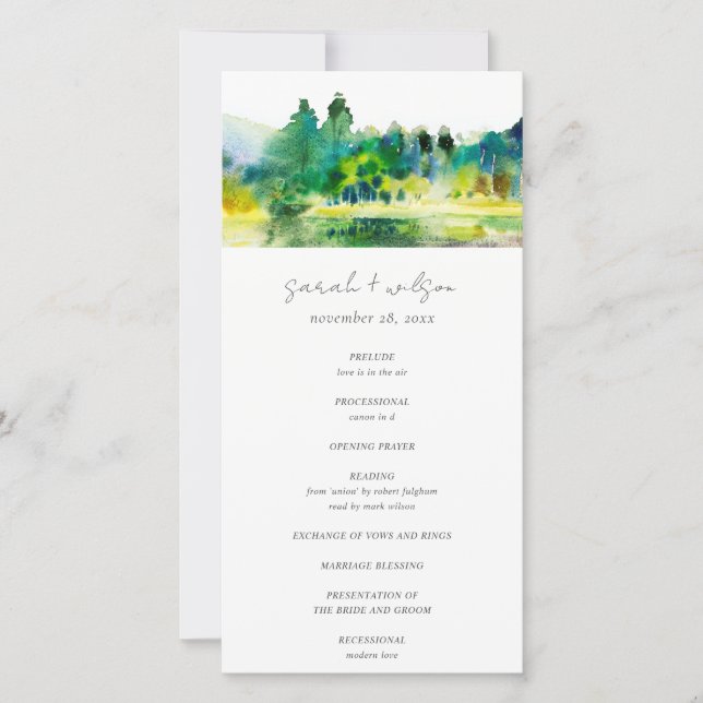 Country Mountain River Landscape Wedding Program (Front)