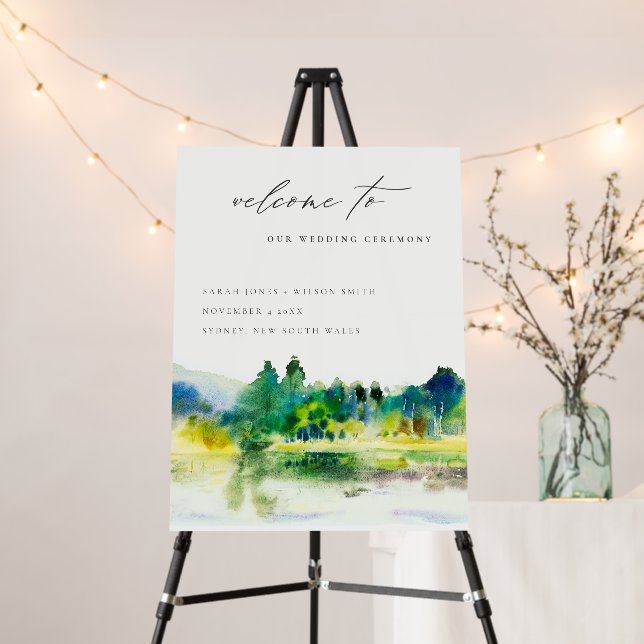 Country Mountain River Landscape Wedding Welcome Foam Board (In Situ (Stand))