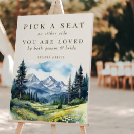 Country Mountain View Watercolor Wedding Welcome Foam Board