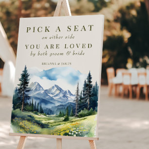 Country Mountain View Watercolor Wedding Welcome Foam Board