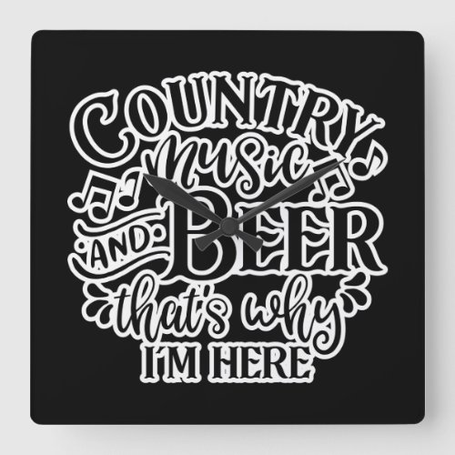Country Music And Beer Country Music Graphic Square Wall Clock