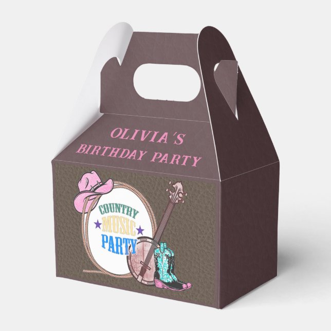 Country Music Birthday Party Cowgirl Favor Boxes (Front Side)