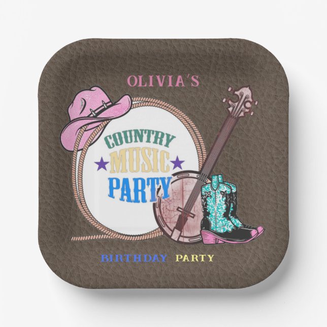 Country Music Birthday Party Paper Plates (Front)