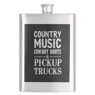 Country Music, Cowboy Boots & Pickup Trucks Hip Flask
