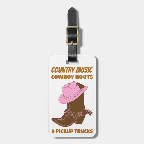 Country Music Cowboy Boots Pickup Trucks Luggage Tag