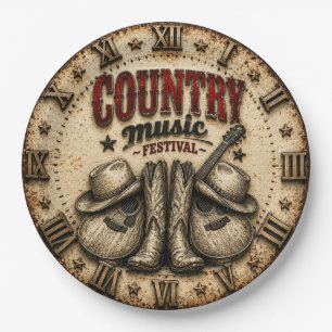 Country Music Festival Rustic Cowboy Boots Guitar Paper Plates