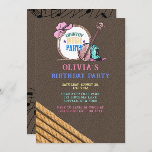 Country Music Girl Birthday Party  Invitation