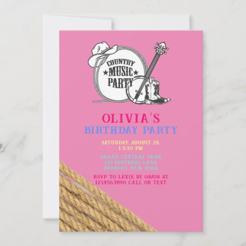 Country Music Girl Birthday Party  Invitation