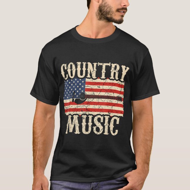 Country Music Guitar American Flag Gift T-Shirt (Front)