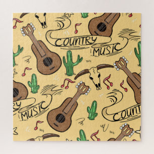 Country Music Guitar Cactus Pattern Jigsaw Puzzle