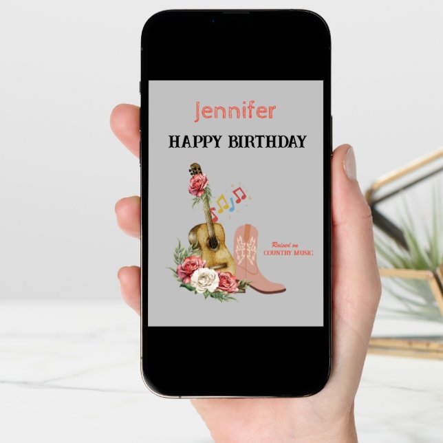 Country Music Happy Birthday card. Editable Card (Front Digital)