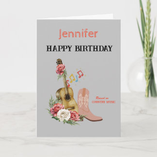 Country Music Happy Birthday card. Editable Card
