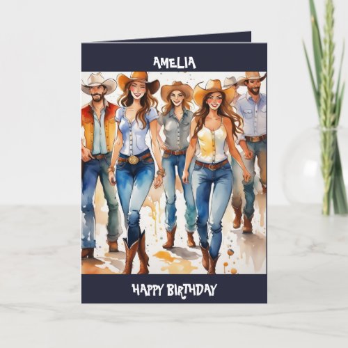 Country Music Line Dancing editable Birthday Card