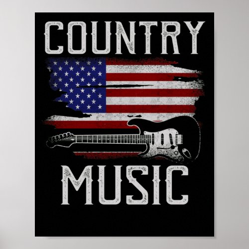 Country Music Retro Vintage Guitar American Flag Poster