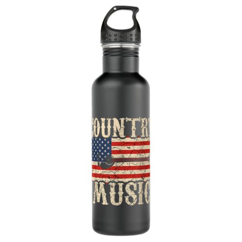 Country Music Retro Vintage Guitar American Flag  Stainless Steel Water Bottle