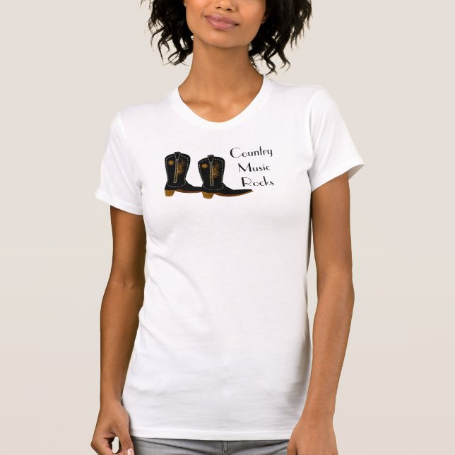 Country Music Rocks Cowboy Cowgirl Boots Dancing T-Shirt (Front)