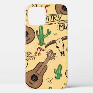 Country music seamless pattern with guitars, cacti iPhone 12 case