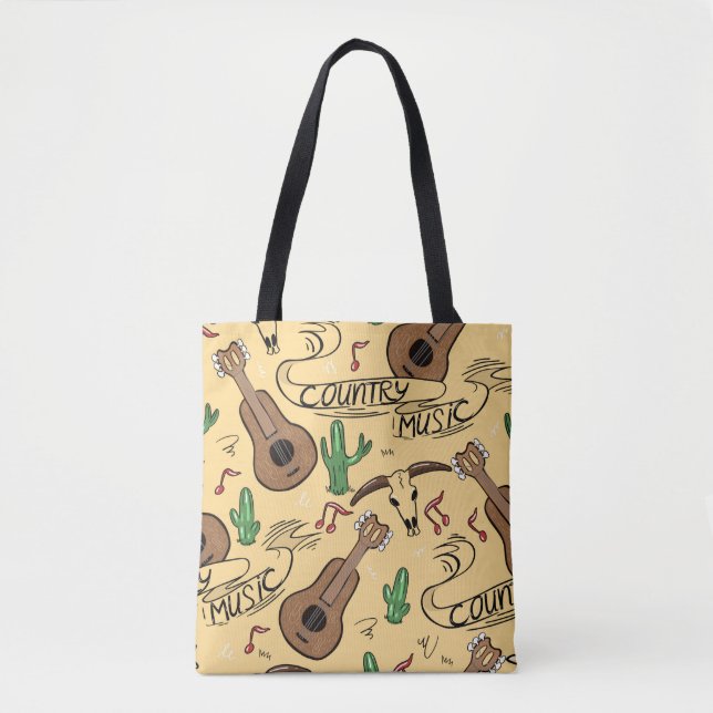 Country music seamless pattern with guitars, cacti tote bag (Front)